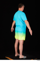  Spencer blue t shirt blue yellow shorts dressed slides standing whole body 0014.jpg